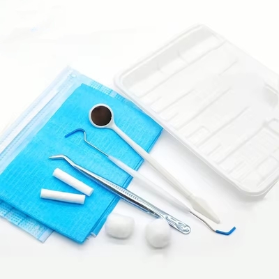 আয়না/টুইজার/অনুসন্ধানকারী/বিব/ ট্রে সহ ডিসপোজেবল ডেন্টাল ইন্সট্রুমেন্ট কিট, ভালো দামের ডেন্টাল পরীক্ষার কিট