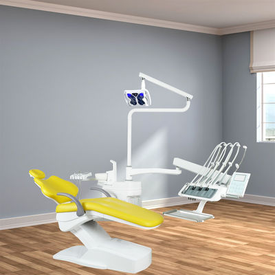 ফোসান ফ্যাক্টরি ডেন্টাল চেয়ার ইউনিট ১৬ সেট একটি কন্টেইনারে, সাথে বিনামূল্যে কিউরিং লাইট এবং ডেন্টাল স্কেলার, শীর্ষ মাউন্টেড ডেন্টাল ইউনিট