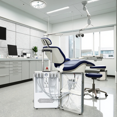 স্যুটকেস ডিজাইন পোর্টেবল ডেন্টাল ইউনিট, হাতে ধরা মোবাইল ডেন্টাল ট্রিটমেন্ট ইউনিট, বিল্ট ইন কম্প্রেসার, কিউরিং লাইট এবং স্কেলার সহ