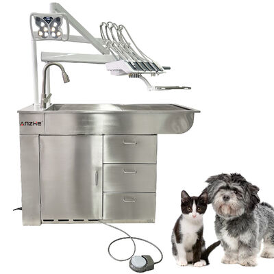 Veterinary Dental Treatment Unit LED Whitening Butterfly Lamp 32L Oil Free Air Compressor Stainless Steel Workstation