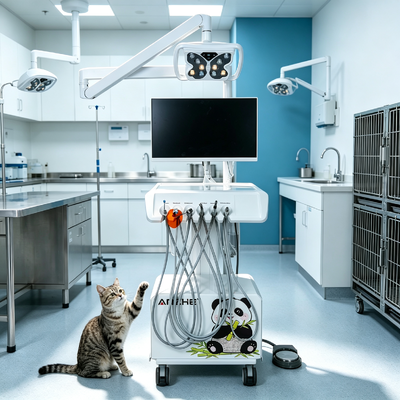Professional Veterinary Dental Treatment Unit with HD Intraoral Camera LED Light and Dual Voltage 220V/50Hz 110V/60Hz Digital Dental Workstation for Animal Hospital