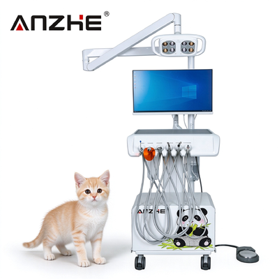 Veterinary Dental Treatment Cart With Oral Camera LED Dental Lamp Air Compressor